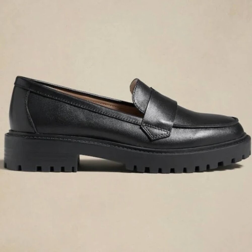 Banana Republic Factory Shoes | Leather Lug Sole Loafer Black  | New Sz. 9